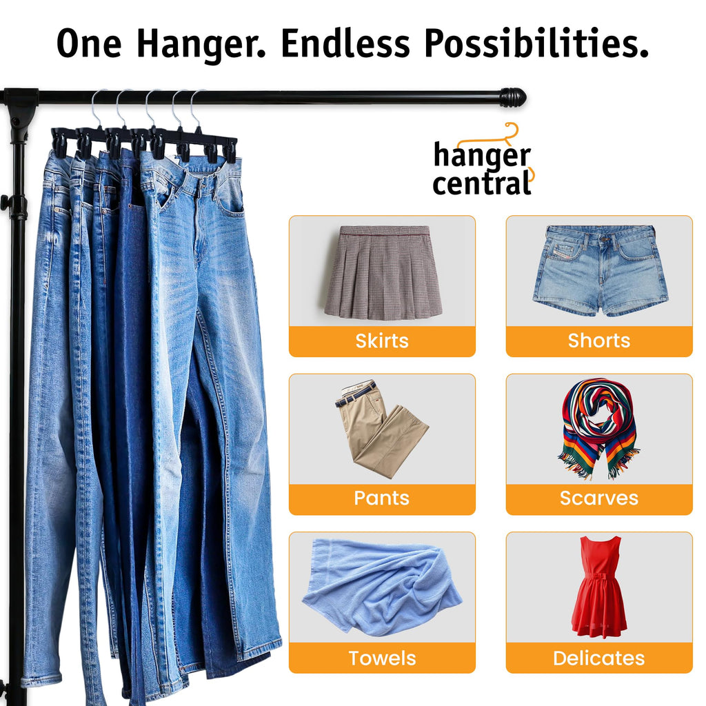 Hanger Central 12 inch 30 Pack Pants Hangers Slim Plastic Black