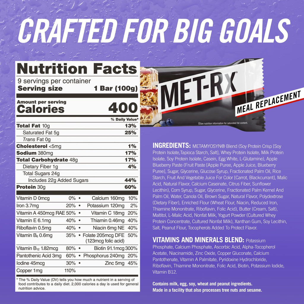 MET-Rx Big 100 Trial Pack, Meal Replacement Bars, 9 Count