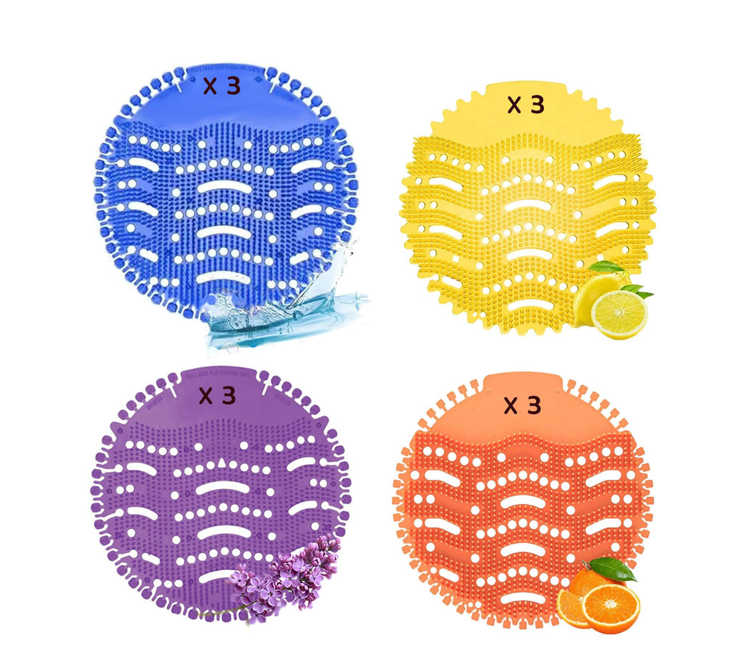 12-Pack Urinal Screen Deodorizer Mat, urinal cake 4 Fresh Scents, Anti-Splash Design for Commercial Bathrooms