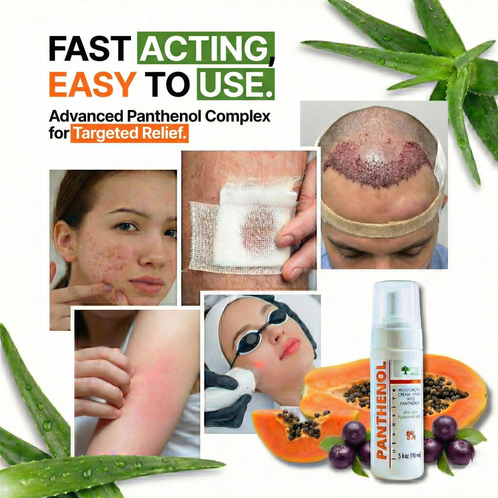 9% Panthenol Foam for Instant Redness Relief - Skin Barrier Repair with Aloe Vera & Hyaluronic Acid | Post Acne, Procedures, After Tattoo Care & Hair Transplant Spray | Safe for Baby & Sensitive Skin