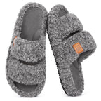 EverFoams Womens Fuzzy Open-toe Slippers Indoor Cool Gray,7-8 US