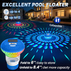 FineBud 2026 Upgraded Pool Chlorine Floater with Thermometer, Digital Screen Pool Chlorine Floater,Solar Pool Chlorine Floaters with Light, Button Control Floating Chlorine Dispenser for Pool (Blue)