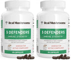 Real Mushrooms 5 Defenders - Adaptogenic Mushrooms Complex with Chaga, Reishi, Turkey Tail, Maitake & Shiitake for Wellness Support - Mushroom Beta Glucan Capsules - 90 Count (Pack of 2)