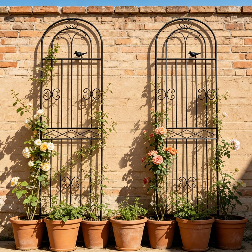 Macteyia 2 Pack 86.7" H x 19.7" W Metal Garden Trellis with Black Coating, Wire Lattice Grid Panel for Climbing Plants Outdoor Roses Vine Cucumbers Vegetables Flower Support (86.7" H, 2 Pack)