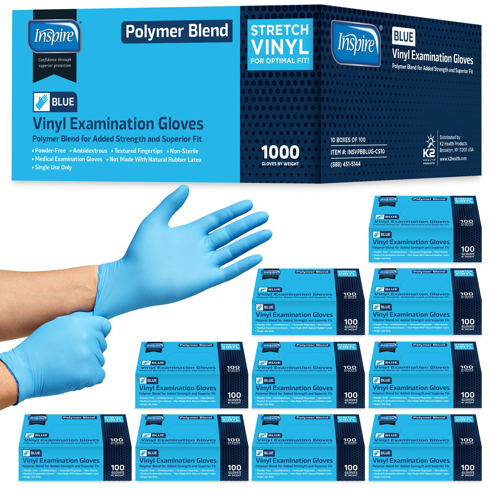 Inspire Nitrile-Vinyl Blend Exam Gloves - Disposable, Latex Free, Multipurpose Nitrile Gloves for Cooking Food Prep & Cleaning (Case Of 1000, Small)