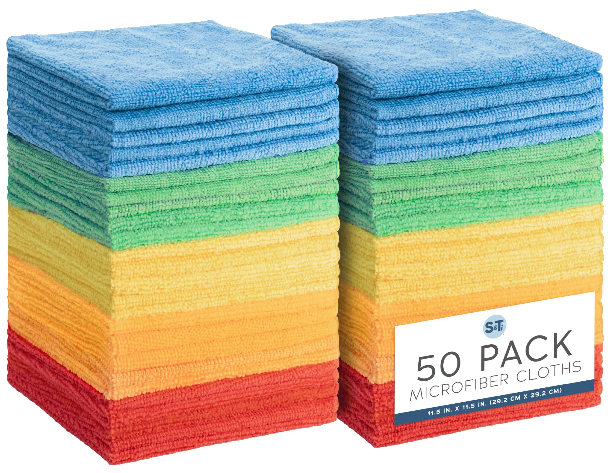 S&T INC. 50 Pack Microfiber Cleaning Cloth, Bulk Towels for Home, Reusable Microfiber Towels for Cars, Cleaning Rags, Assorted, 11.5 Inches x 11.5 Inches, 50 Count