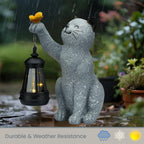 Elegondrar Solar Cat Garden Statue Outdoor Decor, Cat Sculpture with Lantern and Butterfly for Yard Lawn Patio Balcony, Christmas, Birthday Housewarming Gifts for Mom, Grandma, Women, 9.4 inch, Resin