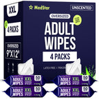 Adult Wipes for Elderly 4 Pack - Extra Large Extra Thick No-Rinse Bathing Wet Wipes for Adults - Incontinence Shower Alternative Disposable Washcloths - Fragrance-Free XXL