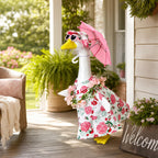 Summer 23" Pink Floral Porch Goose Set w/ Hat, Umbrella & Heart Sunglasses