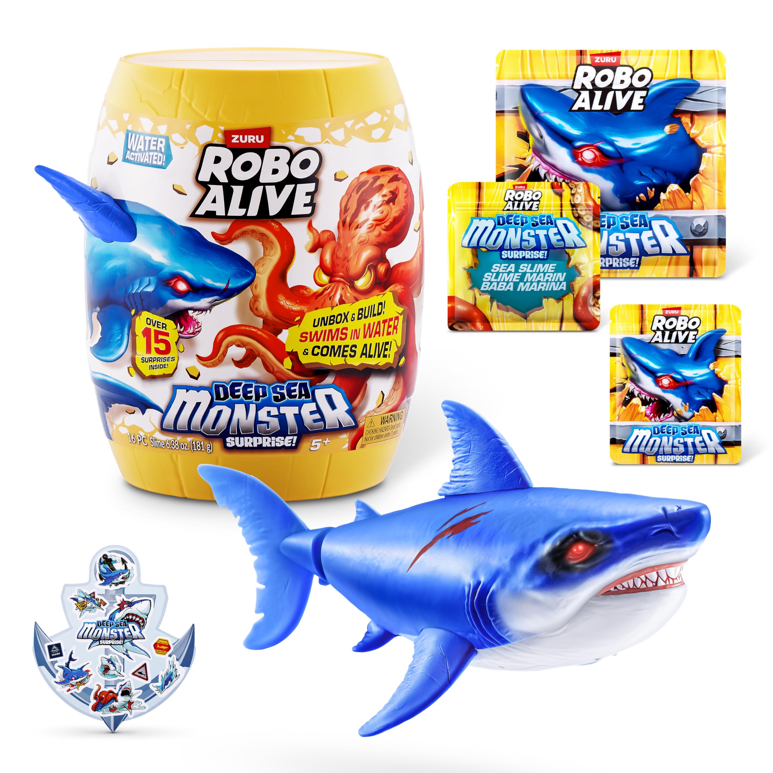 Robo Alive Deep Sea Monster Surprise (Shark) by ZURU, Surprise Unboxing and Electronic Animal Toy for Boys