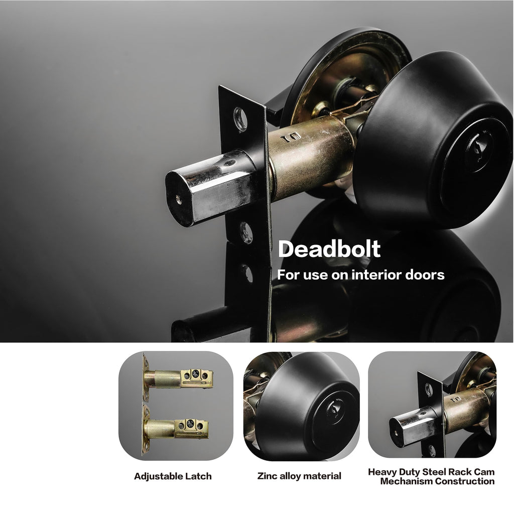 Exterior Door Lock Set with Deadbolt, Single Cylinder Deadbolt Lock and Door Knob Set, Keyed Alike Door Locks for Front Door,Matte Black Door Knob and Deadbolt Set(2Pack Set)
