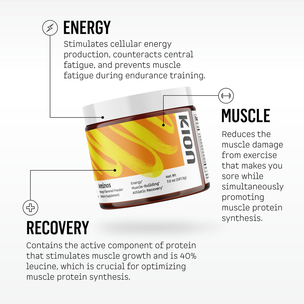 Kion Aminos Essential Amino Acids Powder - Amino Acid Nutritional Supplements, Aminos Powder, Essential Amino Energy No Caffeine, EAAs Amino Acids Powder, BCAA EAA - 30 Servings, Mango
