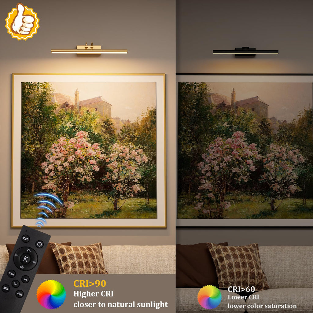 13.8'' Battery Operated Picture Light for Wall, 4000mAh Cordless Wall Lamp for Painting Photo Artwork , Remote Control, Magnetic for Easy to Charge,Timers, Display for Gallery Living Room Bedroom Gold