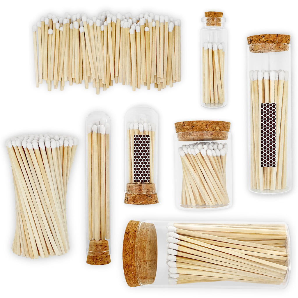 2" Classic White Tip Safety Matches | 300+ Bulk Artisan Matchsticks with Bumble Striker Stickers by Thankful Greetings | Decorative Candle Accessories | Unique & Fun for Home Decor, Gifts, & Events