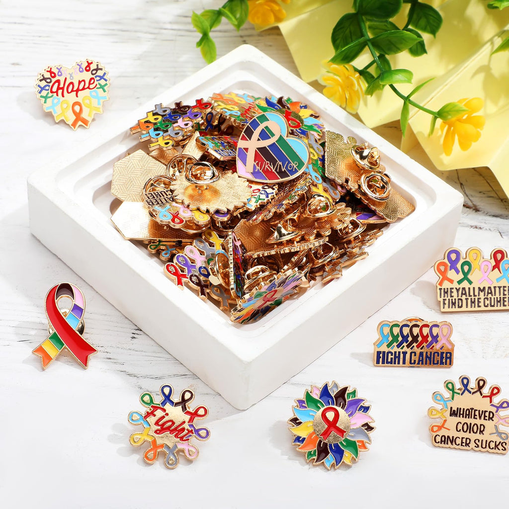 Landical 60 Pcs All Cancer Awareness Pins Bulk,Multicolor,Cancer Awareness