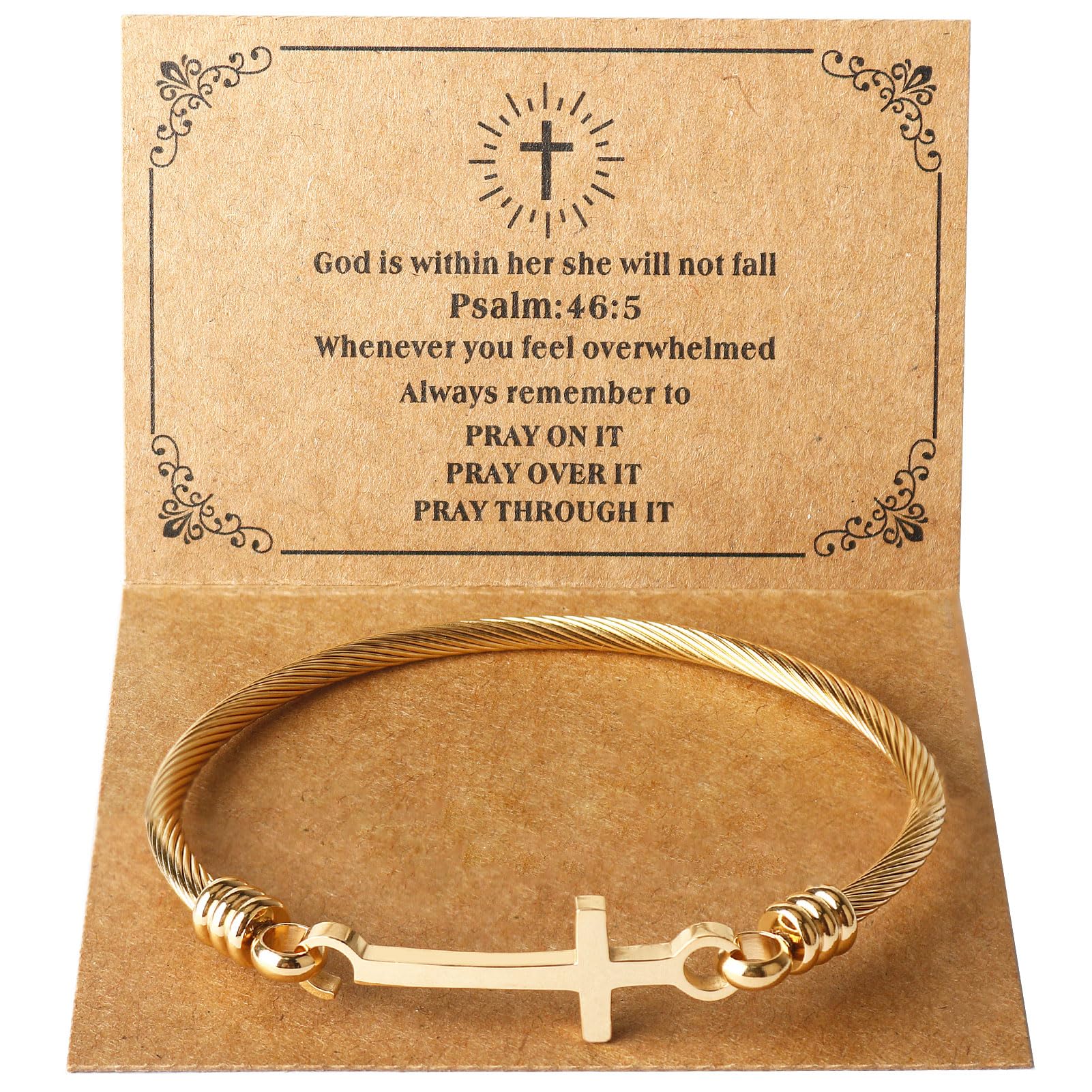 DS Cross Bracelet for Women Gold Bible Verse Stainless Steel Faith Jewelry