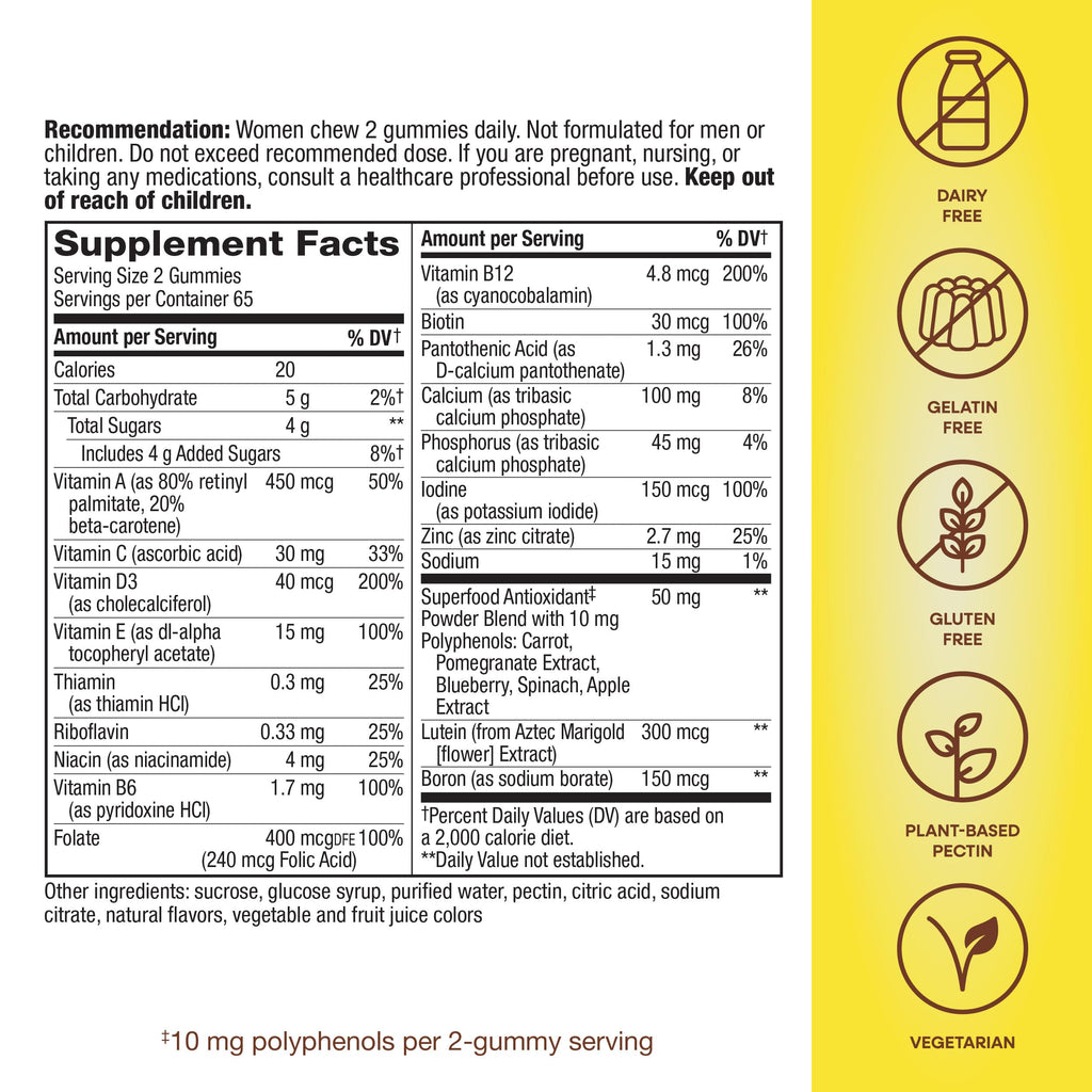 Nature's Way Alive! Women's 50+ Daily Gummy Multivitamins, Women's Supplements, Supports Healthy Heart, Brain & Bones,* B-Vitamins, Mixed Berry Flavored, 130 Gummies (Packaging May Vary)
