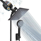 NearMoon Filtered Rain Shower Head, High Pressure 8″Square, and 5 settings Handheld Shower Filter Combo with Self-adhesive Holder/1.5M Hose -1 Replaceable Filter Cartridge (Matte Black)