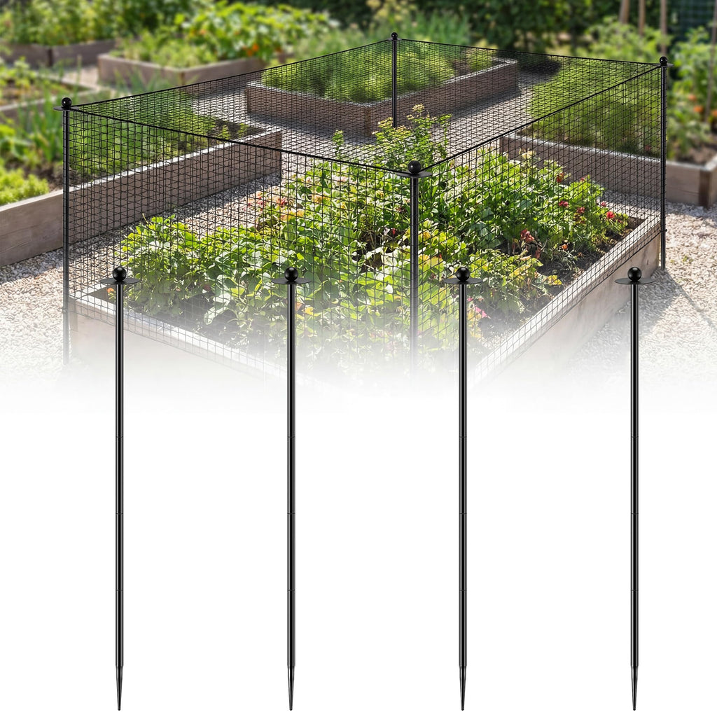 Garden Stakes for Netting, Heavy Duty Metal Garden Poles for Netting Support, Black Powder Coated Steel Frame for Fencing, Plant & Crop Protection(4 Pack,6.8 ft)