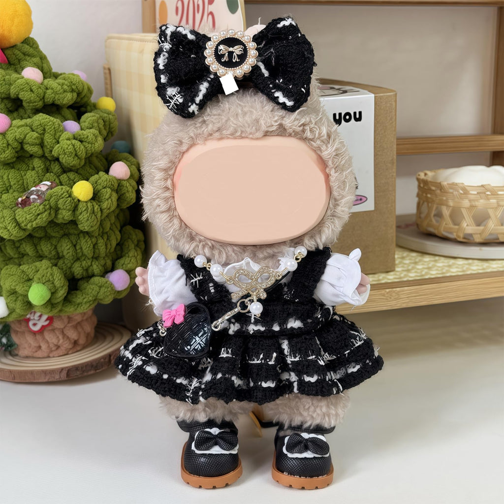 6 Set 17cm Doll Clothes, Clothes for Dolls Outfit, Accessories for 17cm Dolls Clothes T-Shirt + Dress + Bow + Handbag + Necklace + Shoes, No Doll (Elegant Set)