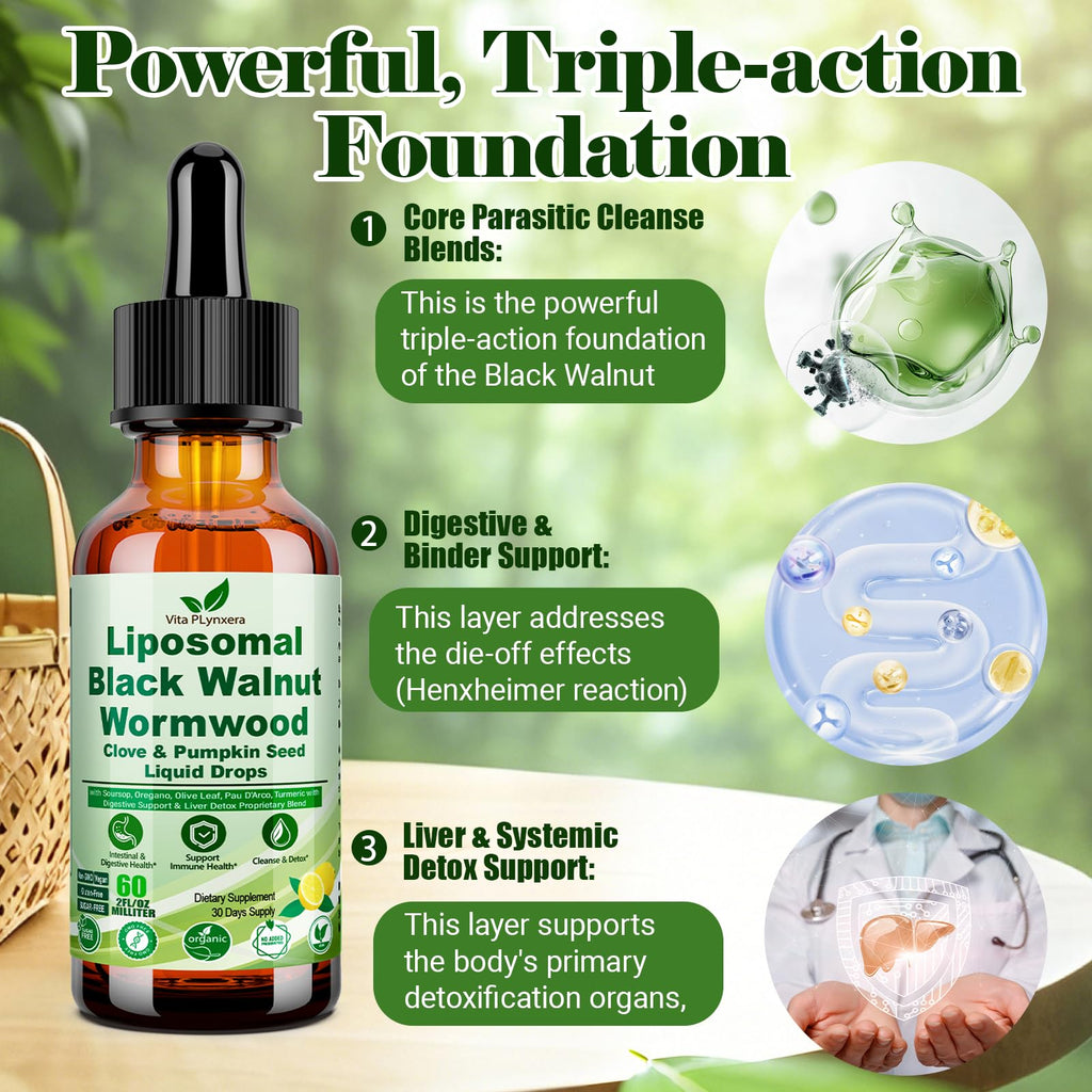 Wormwood Black Walnut Clove Cleanse Drops for Human, 15-in-1 Triple-Action Gut Detox & Digestive Wellness Organic Liquid Tincture w. Soursop PAU DArco Oil of Oregano, Elimination Detox Cleanse