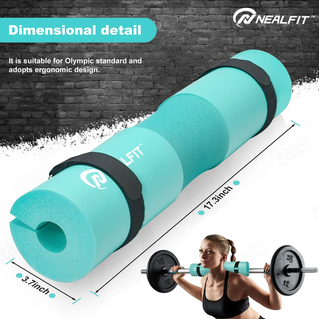 NEALFIT Barbell Pad Squat Pad for Squats���Squat Bar Pad���Great for Weightlifting,Lunges and Hip Thrusts���Foam Sponge Pad���Fit Standard and Olympic Bars Perfectly (Mint Green)