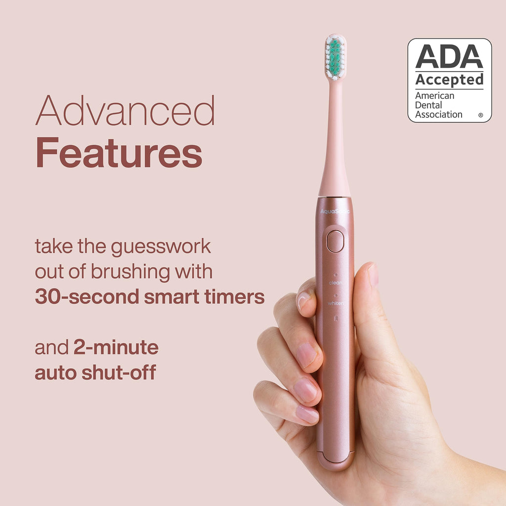 Aquasonic Icon ADA-Accepted Rechargeable Toothbrush | Magnetic Holder & Slim Travel Case | 2 Brushing Modes & Smart Timers | Gentle Micro-Vibrations (Pearl)
