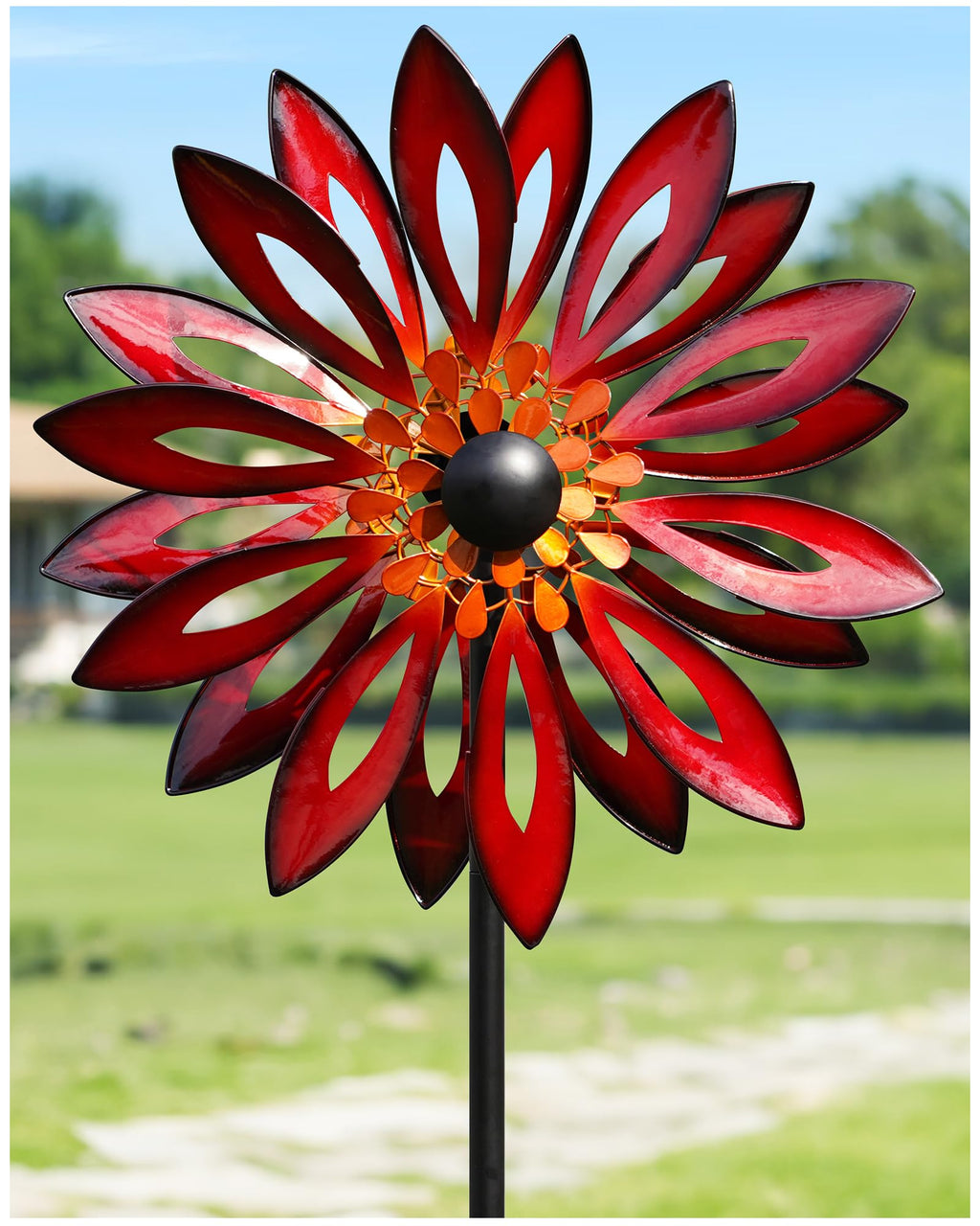 Cyan Oasis Kinetic Wind Spinners Outdoor - 83" H Wind Sculpture for Yard