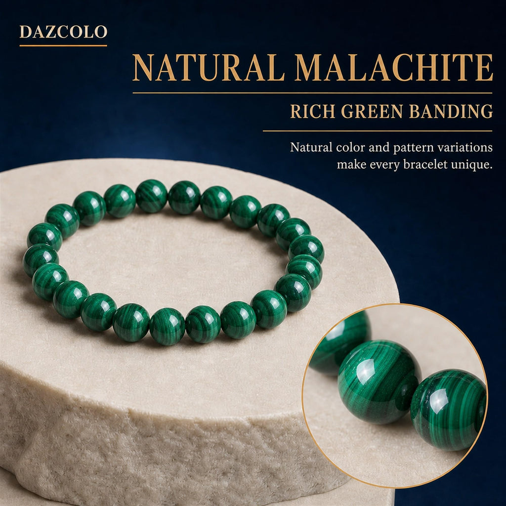 DAZCOLO Natural Gemstone Stretch Elastic Bracelet (Malachite)