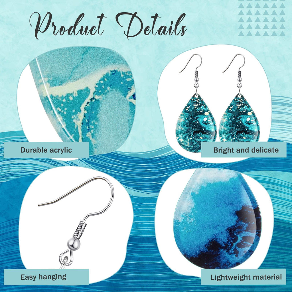 Loetere 16 Pairs Acrylic Ocean Summer Earrings for Women Beach Teardrop Hawaiian Tropical Dangle Earrings Bulk Gift Jewelry(Ocean)