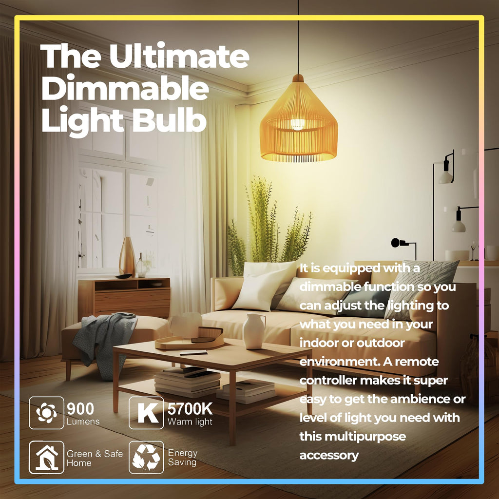 Dimmable E26 Warm LED Light Bulb, 6W RGBW Color 500LM with 16 Color Changing Modes for Christmas, Party etc with Remote Control 2 Pack