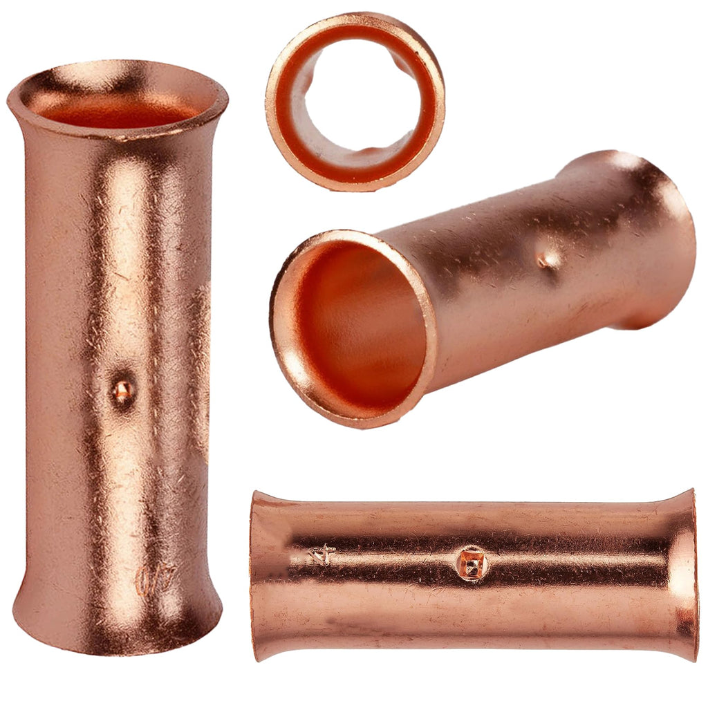 SVAAR 100PCS Flared Open Butt Connectors Kit 4/6/8/12-10 Gauge Butt Splice Connector Non-Insulated Butt Connectors Crimp Pure Copper 50PCS Seamless Barrel Wire Splice Terminals +50PCS 3:1 Heat Shrinks