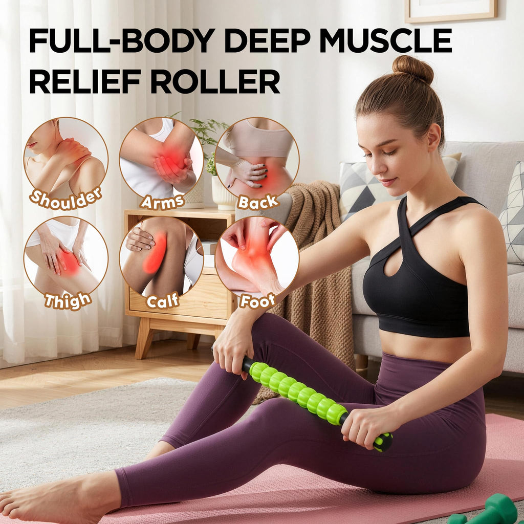 MZDXJ Muscle Roller & Massage Roller Stick for Athletes - Lymphatic Drainage Support, Relieves Muscle Soreness, Cramping & Tightness - Targets Legs, Arms, Back & Calves （Green - 18inch）