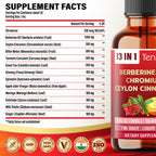 Tenmido 13in1 Berberine Liquid Drops with Chromium, Ceylon Cinnamon, Bitter Melon, Turmeric, Green Tea, Ginseng, Sylvestre, Moringa, Apple Cider Vinegar & More - 30 Days Supply - 1FL Oz