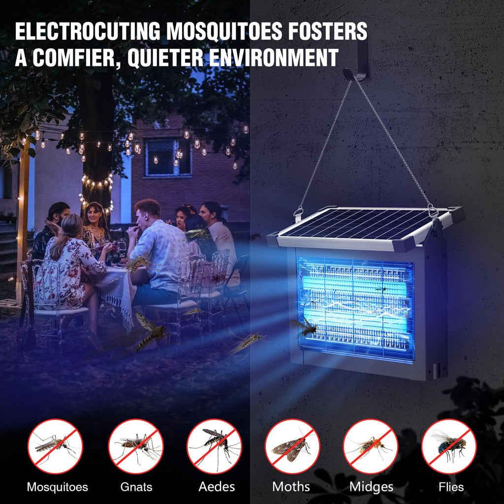 Solar Bug Zapper Outdoor Portable Wireless Camping with Panel Sensor Fly Traps with 10ft Extension Cord Fly Shoe, Fly Killer