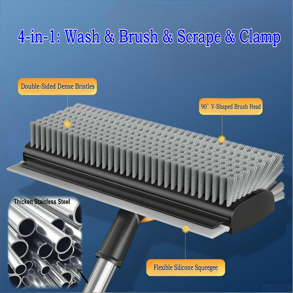 ARAINY 4 in 1 Floor Scrub Brush with Squeegee Long Handle Grout Brush 52'' 2026 New Multi-Functional Stiff Bristle Cleaning Scrub Brush Rotating Tile Brush for Cleaning Bathroom Patio, Pool, Garage