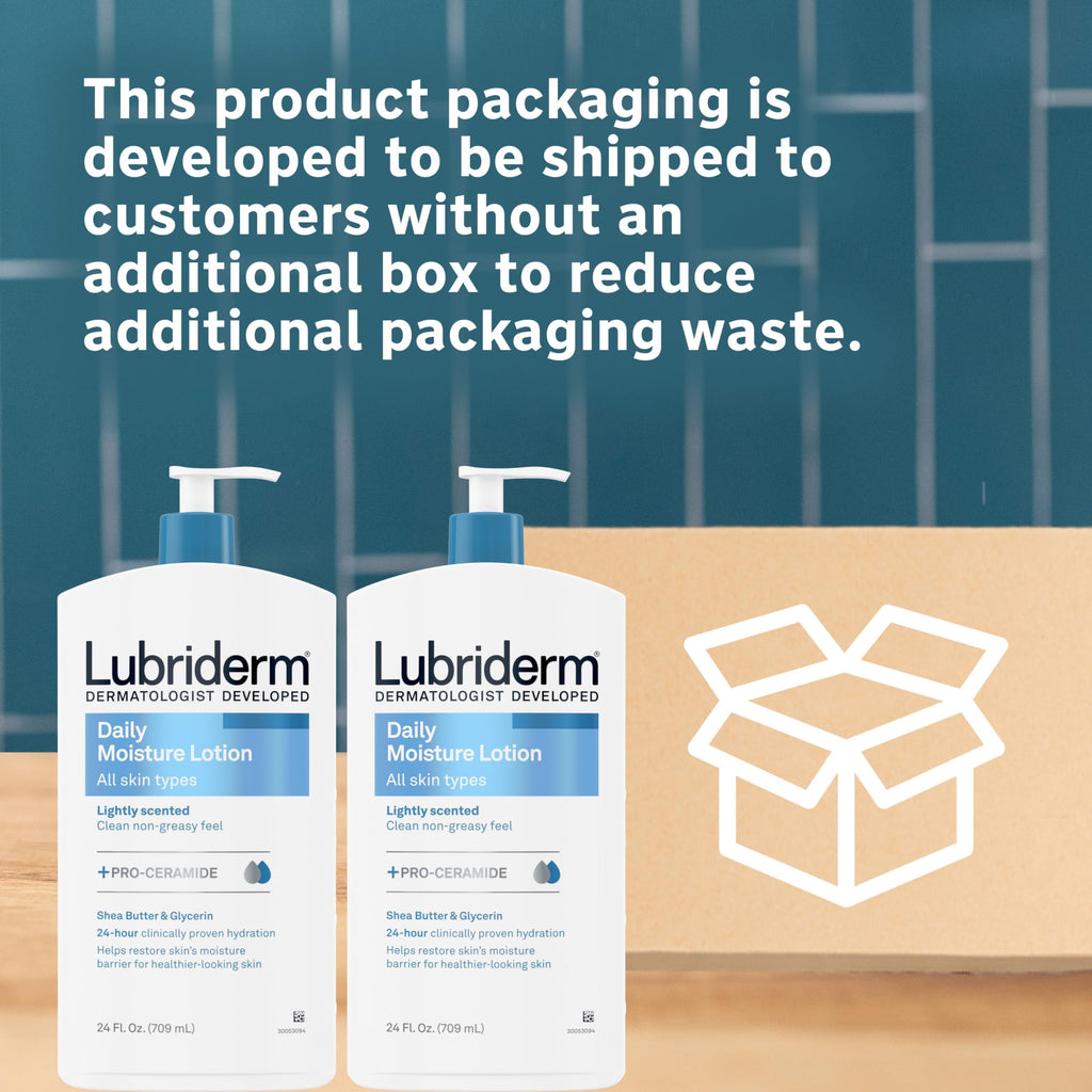 Lubriderm Daily Moisture Lotion + Pro-Ceramide with Shea Butter & Glycerin Helps Moisturize Dry Skin, Hydrating Face, Hand & Body Lotion, Light Scent, Non-Greasy, Twin Pack, 24 fl. oz, 2 Pack