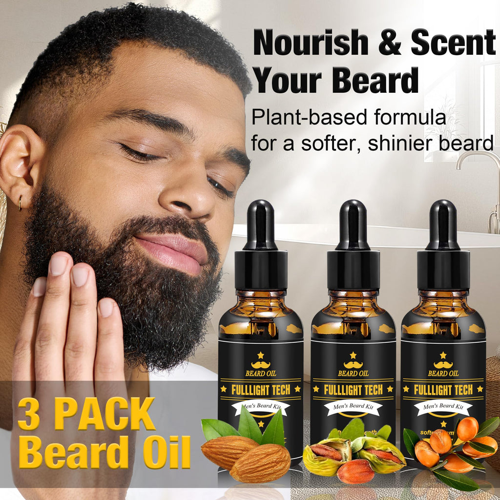 Beard Kit for Men, 3 Beard Oil Scents, Beard Care Gift Set for Dad, Husband