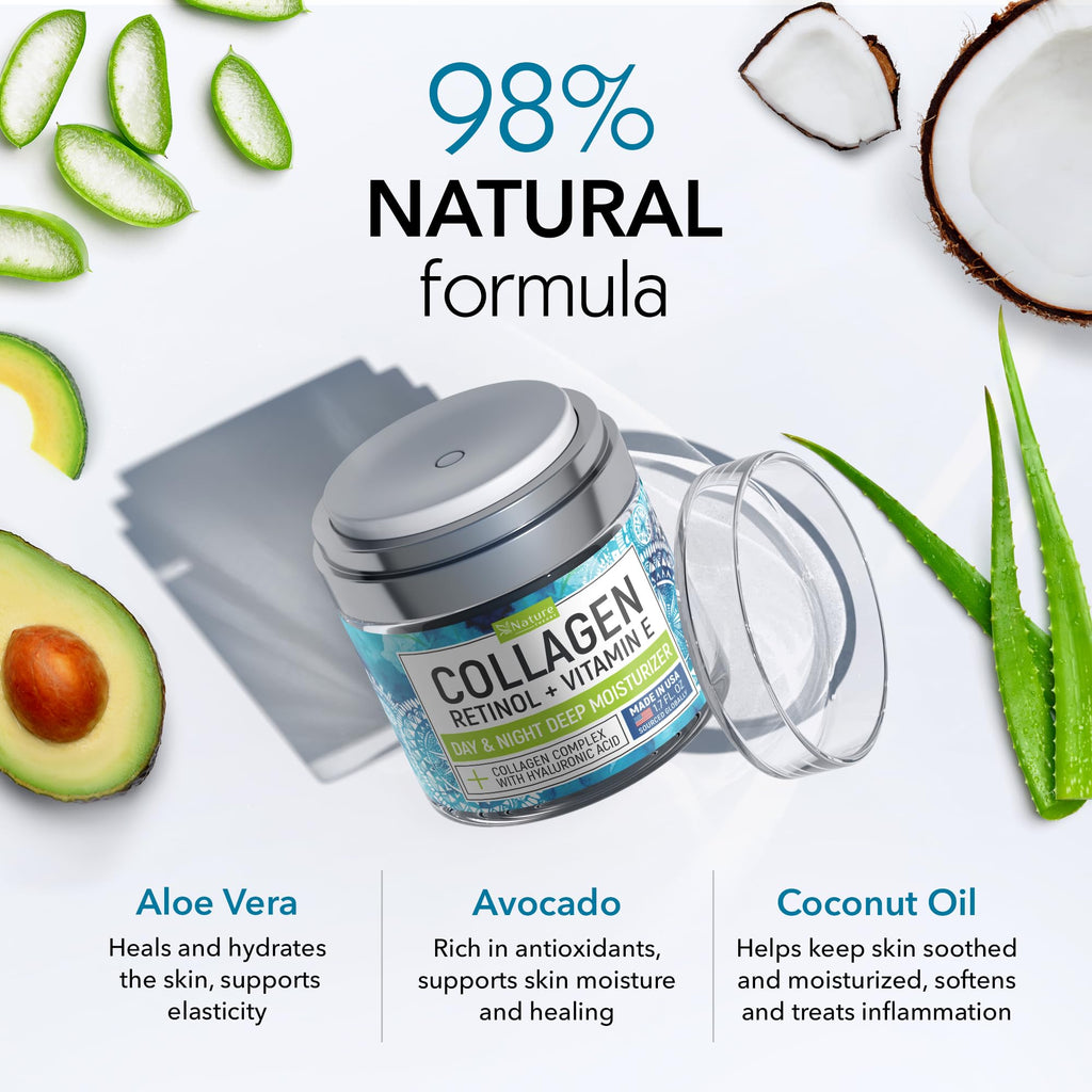 Collagen Cream for Face with Retinol & Hyaluronic Acid - Face Moisturizer for Women & Men - Skin Tightening & Firming - Anti Aging Daily Face Moisturizer in an Airless Pump - Intense Hydration - 1.7oz