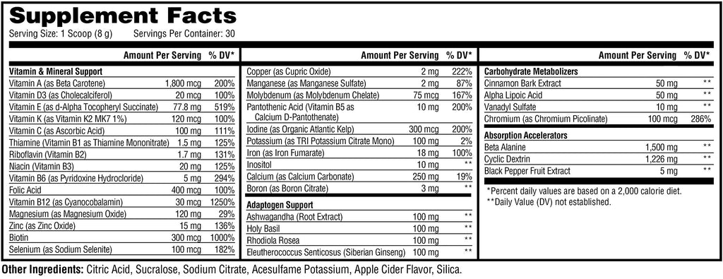 Metabolic Nutrition Vitagen, Vitamin Adaptogen Complex, 240 g, Health & Wellness Solution (Apple Cider)