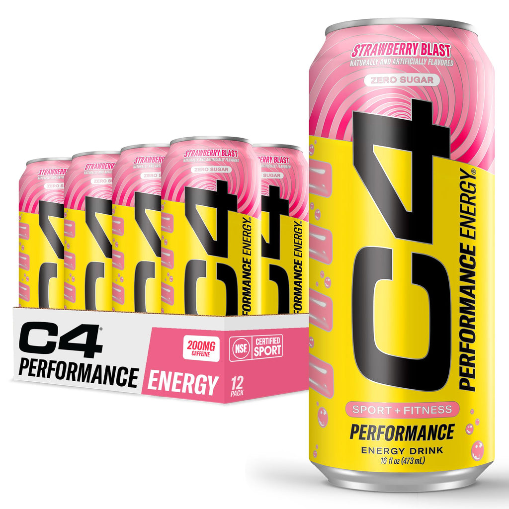 C4 Performance Energy Drink with Zero Sugar, Strawberry Blast, 12pk