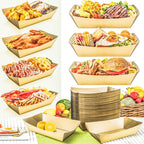 MotBach 125 Pack 5LB Extra Large Paper Food Boats Trays Disposable Paper Boat Plate Containers, Kraft Food Serving Tray Boat Basket Bowl for Snack Popcorn Burger Sandwich Taco BBQ Fries Dessert Nacho