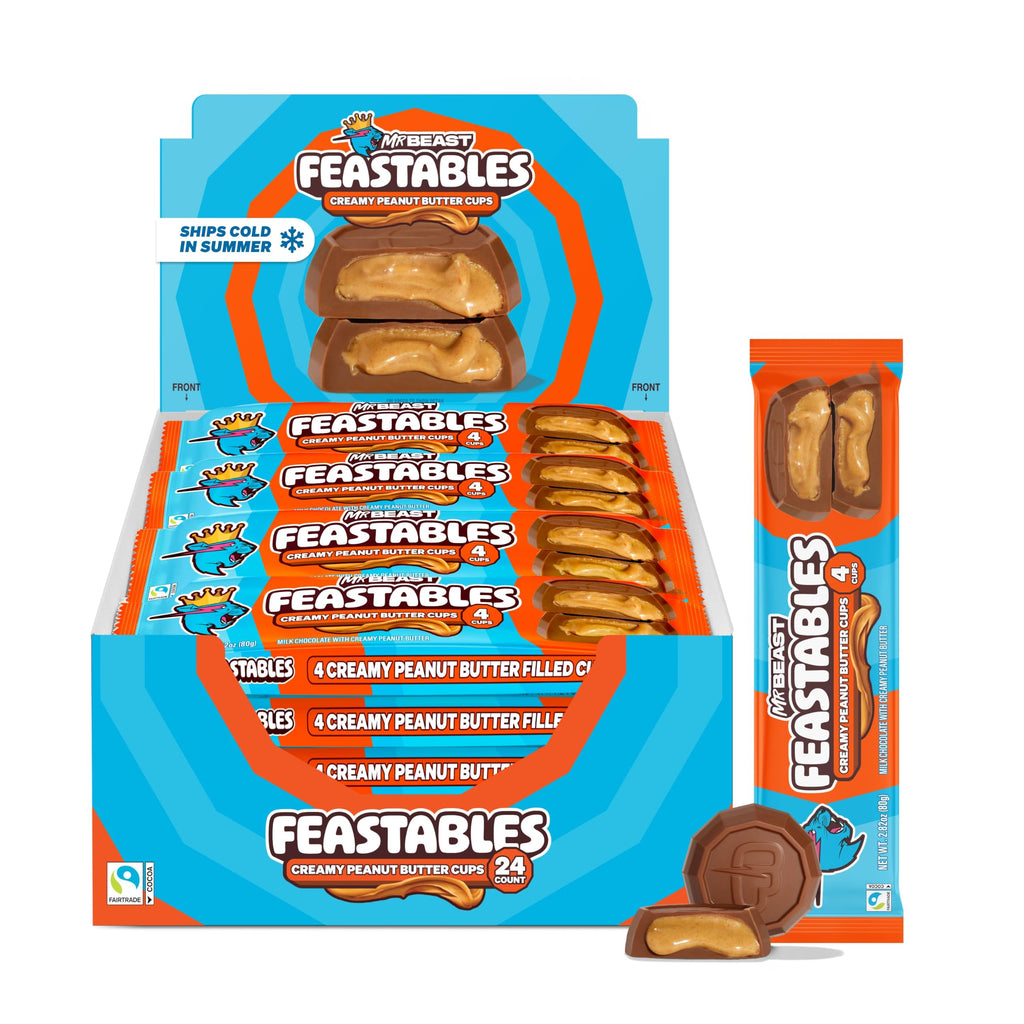 MrBeast Feastables Peanut Butter Cups Milk Chocolate, 24 Count, 2-Cup Packs