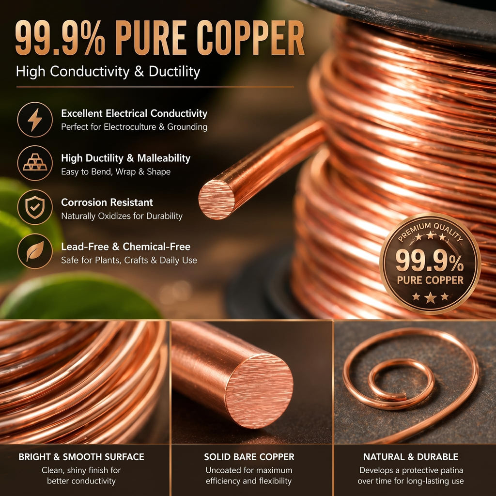 Therwen 100ft 22 Gauge Copper Wire for Gardening, Electroculture, Bonsai, Jewelry Making Beading DIY Craft Pure Bare Copper Wire Spool