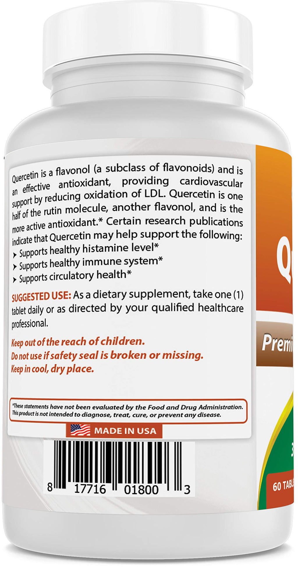 Best Naturals Quercetin 1000 mg Tablet - Immune Health - 60 Count