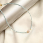 Gempires Aquamarine Pearl Choker Necklace for Women, March Birthstone