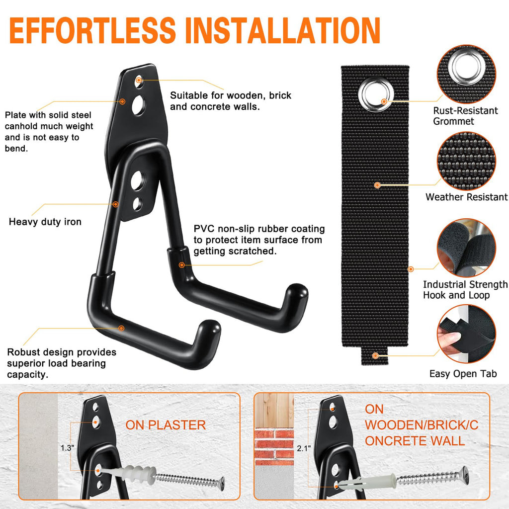HUPBIPY 18 Pack Garage Hooks Heavy Duty Utility Steel with Anti-Slip Coating Wall Mount Storage Organizer for Hanging Power and Garden Tools, Ladders, Hose, Bikes, Ropes, Bulk Items, and More