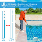 CKE Upgraded 16.5 Feet Thicken 1.3mm Blue Aluminum Telescoping Swimming Pool Pole,Adjustable 3 Piece Expandable Step-Up,Attach Connect Skimmer Net,Rakes,Brushes,Vacuum Head with Hoses, Universal 1.25"