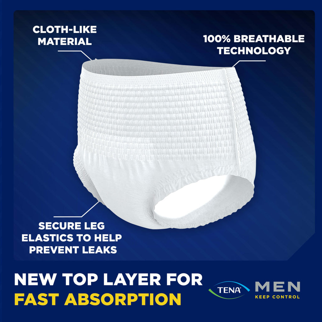 Tena Protective Adult Incontinence Underwear for Men, Maximum, S/M, 80 Count (Waist Size 25in-34in)