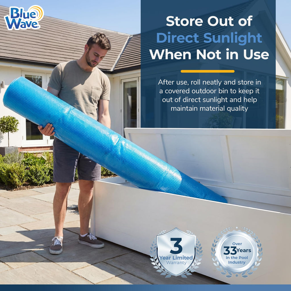 Blue Wave 12x24-ft Oval Solar Pool Cover 8-Mil Blue – Solar Cover for Above Ground Pool, Thermal Bubble Blanket for Heat Retention & Reduced Evaporation